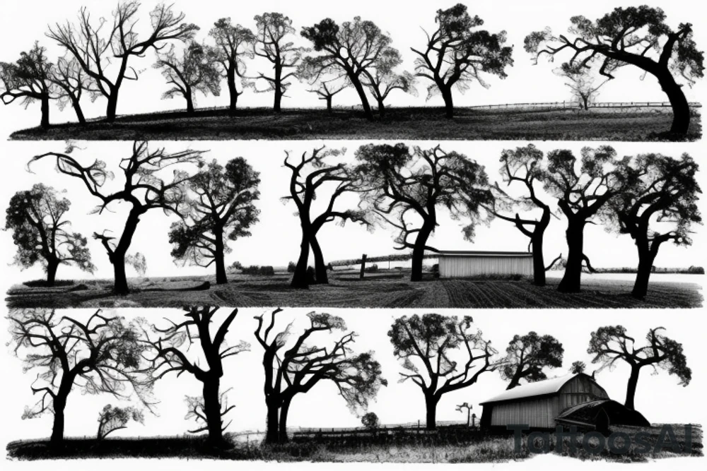 Tornado destroying a farm and all that is left standing is one big tree that is bending in the wind but not falling over. tattoo idea