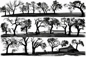 Tornado destroying a farm and all that is left standing is one big tree that is bending in the wind but not falling over. tattoo idea