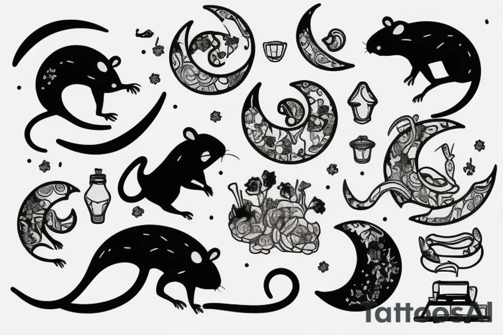 rat running around a moon tattoo idea