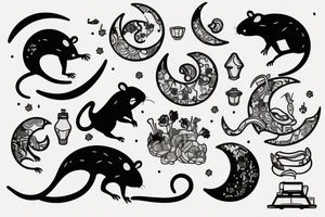 rat running around a moon tattoo idea