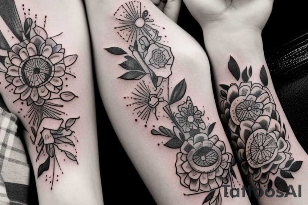 I want a tattoo matching for me and my wife something that will describe our live even there was a down in our relationship. It should be linear tattoo idea