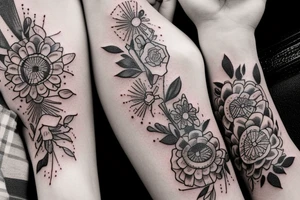 I want a tattoo matching for me and my wife something that will describe our live even there was a down in our relationship. It should be linear tattoo idea
