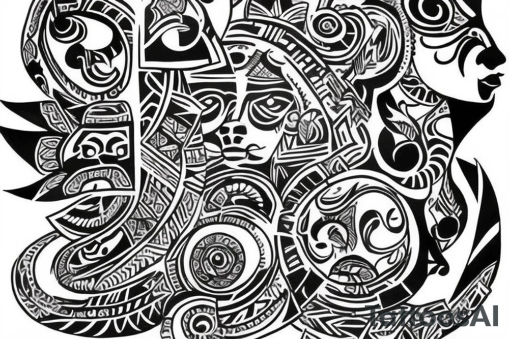 Tribal art with names Mya and Nikko tattoo idea