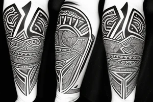 Tribal art arm tattoo with names Mya and Nikko tattoo idea