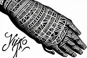 Tribal art arm ring tattoo with names Mya and Nikko tattoo idea