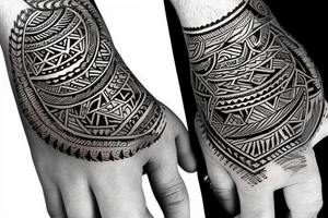 Tribal art arm ring tattoo with names Mya and Nikko tattoo idea