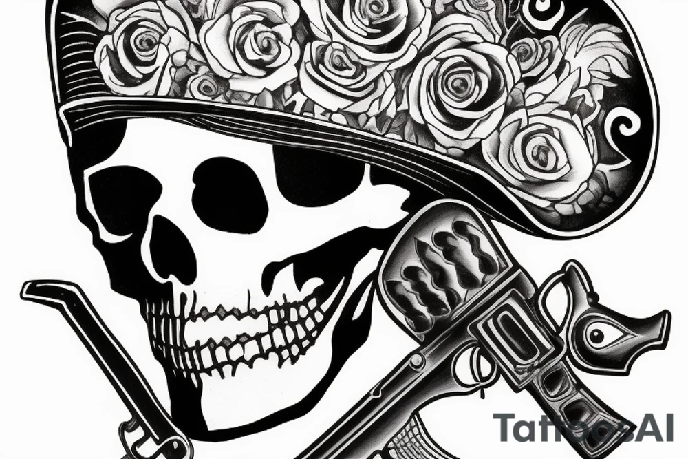 cowboy skeleton with revolver tattoo idea