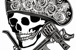 cowboy skeleton with revolver tattoo idea