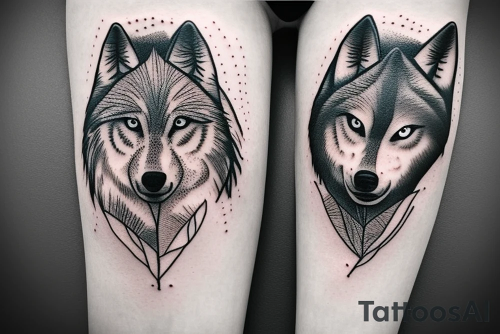 wolf peering out of the trees tattoo idea