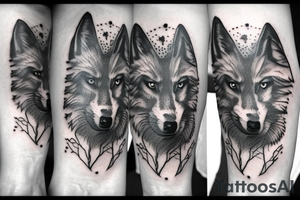 wolf peering out of the trees tattoo idea