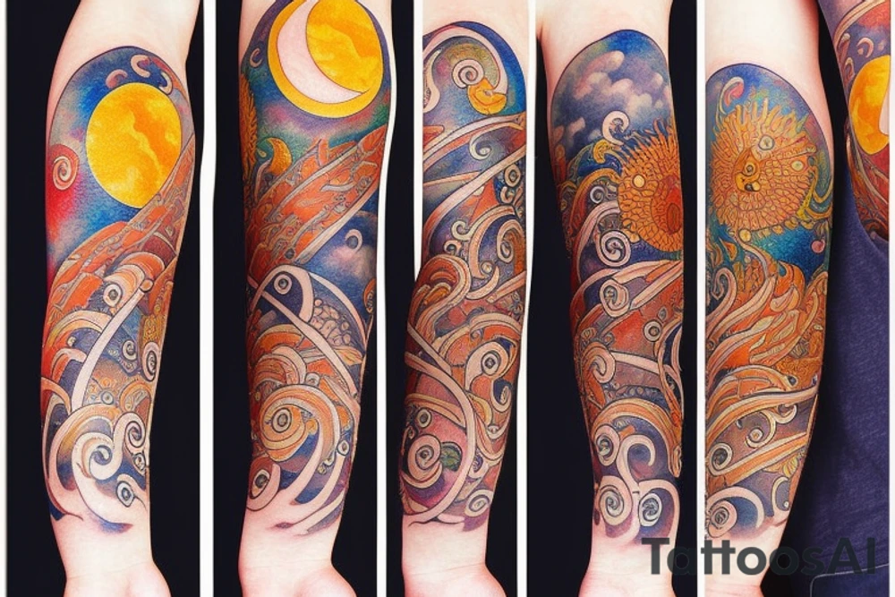 Rising sun and moon tattoo idea