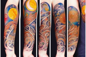 Rising sun and moon tattoo idea