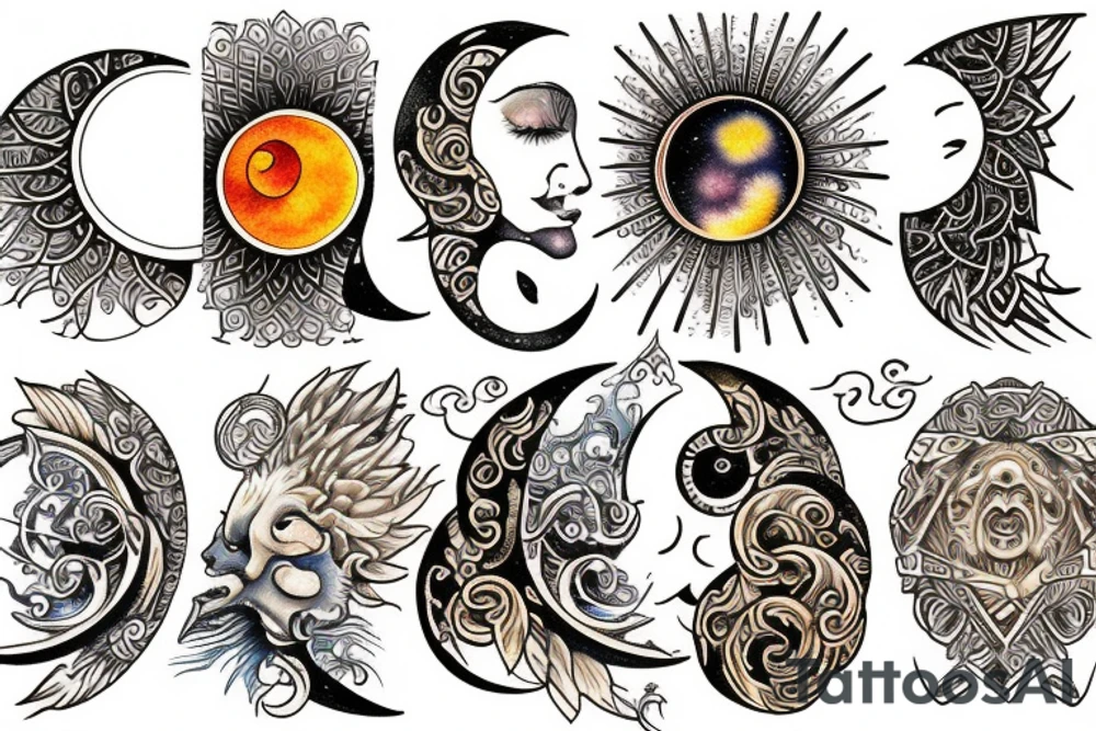 Rising sun and moon tattoo idea