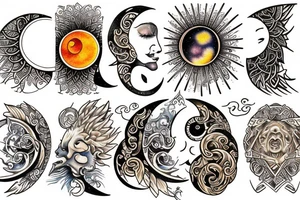 Rising sun and moon tattoo idea