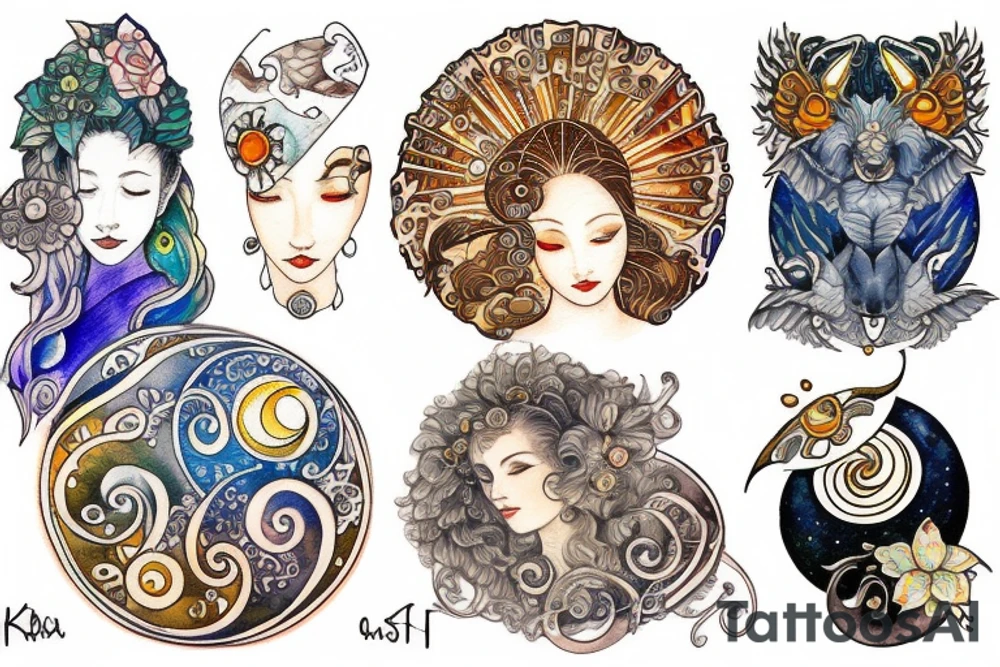Rising sun and moon tattoo idea