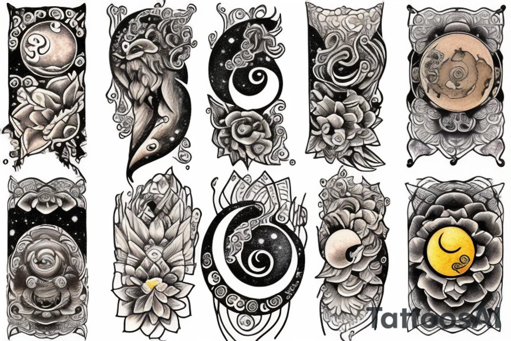 Rising sun and moon tattoo idea