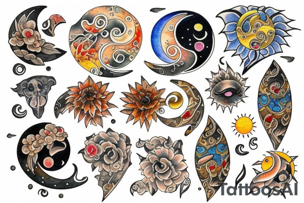 Rising sun and moon tattoo idea