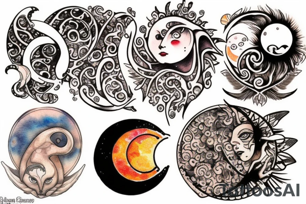 Rising sun and moon tattoo idea