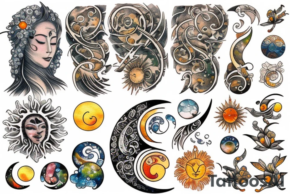 Rising sun and moon tattoo idea