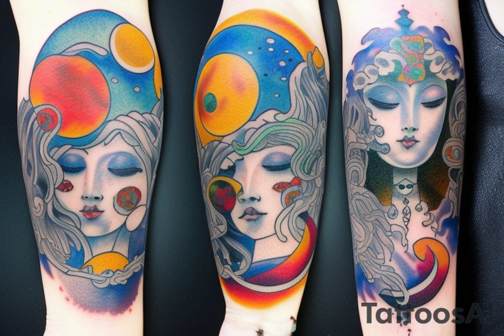 Rising sun and moon tattoo idea
