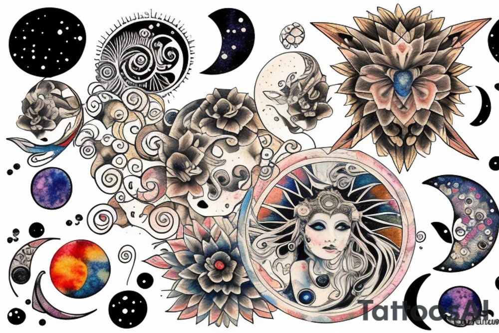 Rising sun and moon tattoo idea