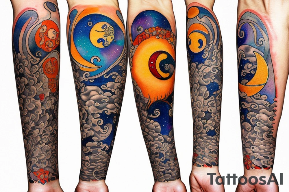 Rising sun and moon tattoo idea