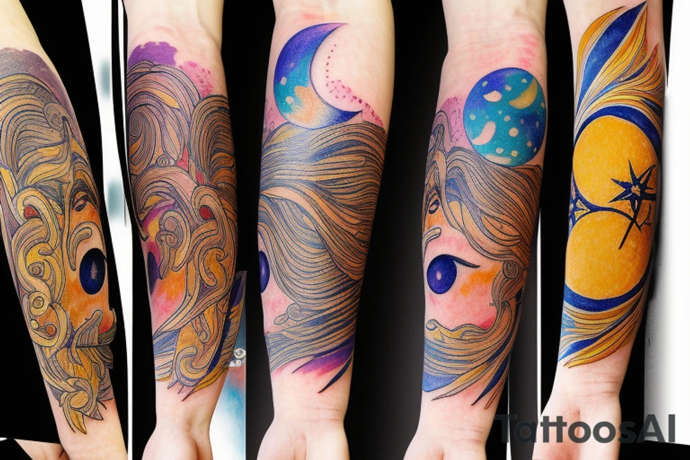 Sun with moon and stars tattoo idea
