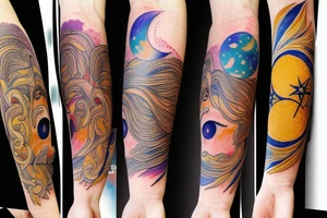 Sun with moon and stars tattoo idea