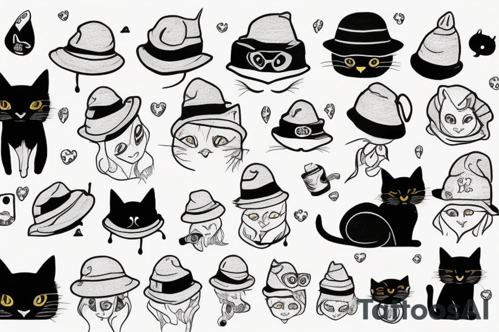 black cat in a sweater with a funny hat tattoo idea