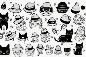 black cat in a sweater with a funny hat tattoo idea