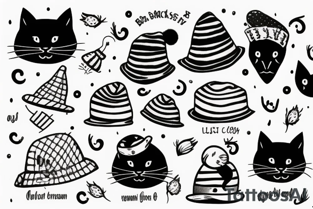 black cat in a sweater with a funny hat tattoo idea