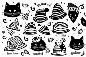 black cat in a sweater with a funny hat tattoo idea