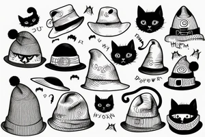 black cat in a sweater with a funny hat
happy halloween below the cat tattoo idea