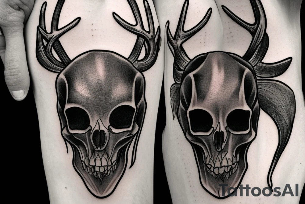 Deer skull with grim reaper tattoo idea