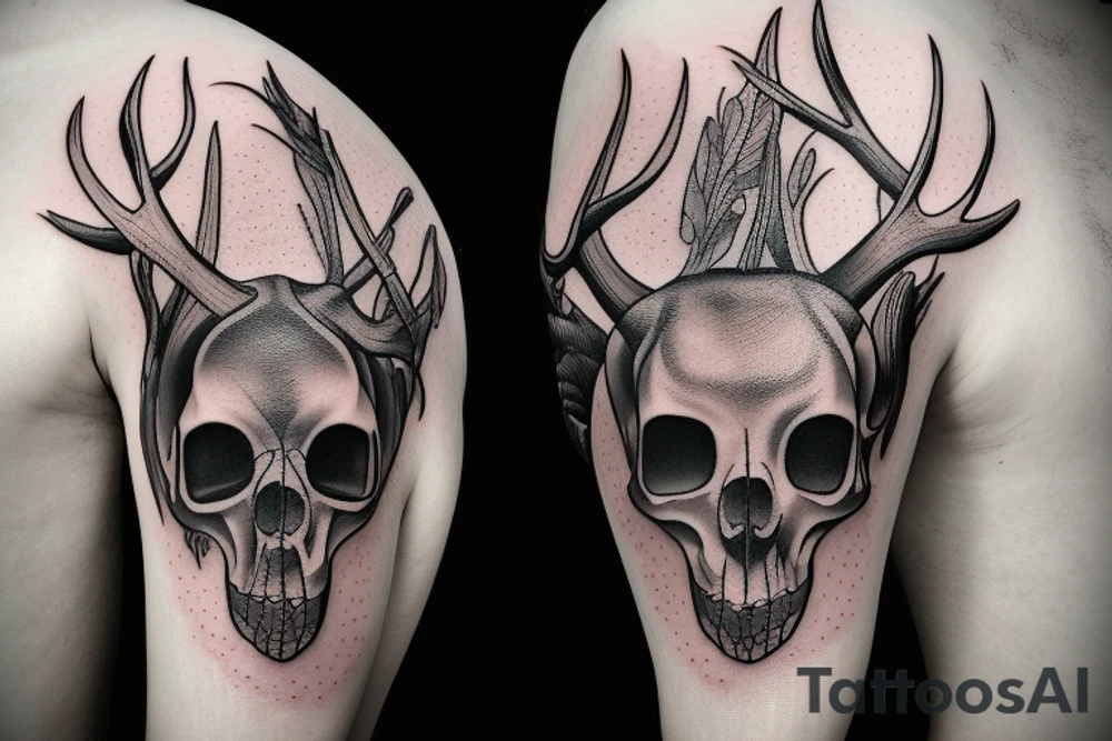 Deer skull with grim reaper tattoo idea