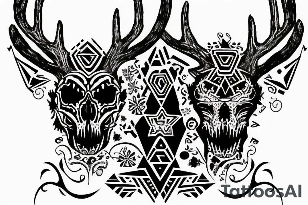 Deer skull Mexican Aztec tattoo idea