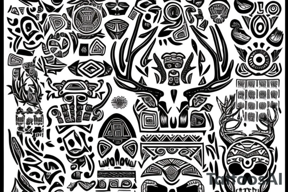 Deer skull Mexican Aztec tattoo idea