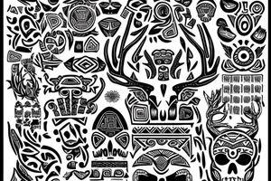 Deer skull Mexican Aztec tattoo idea