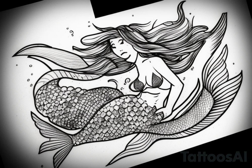 Mermaid getting washed up on rocks tattoo idea