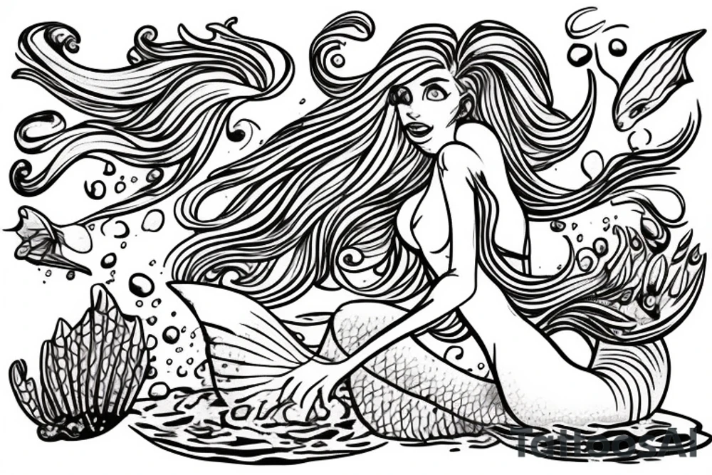 Mermaid getting washed up on rocks tattoo idea