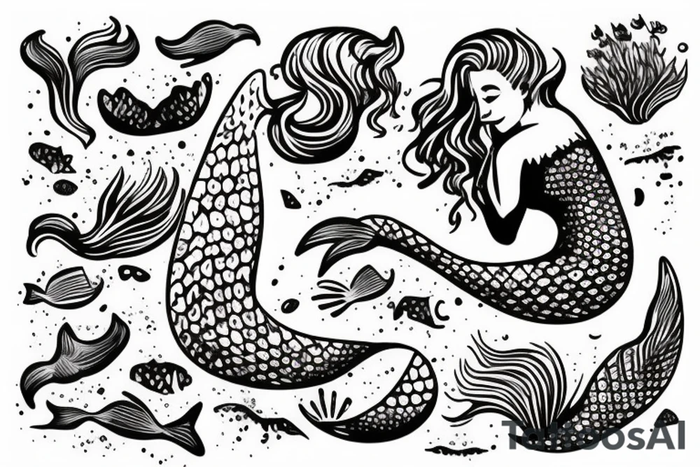 Mermaid getting washed up on rocks tattoo idea