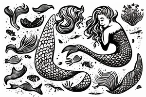 Mermaid getting washed up on rocks tattoo idea