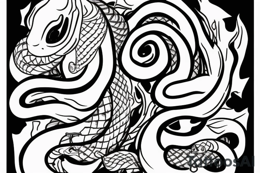 A side view of a four eyed snake eating its tail tattoo idea