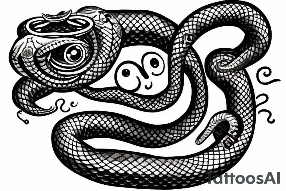 A snake with four eyes on its head eating its tail tattoo idea