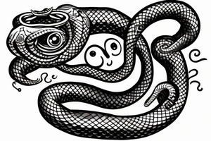 A snake with four eyes on its head eating its tail tattoo idea