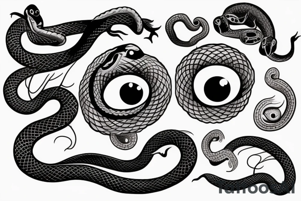 A snake with two eyes on the side of its head eating its tail tattoo idea