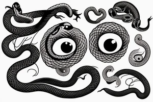 A snake with two eyes on the side of its head eating its tail tattoo idea