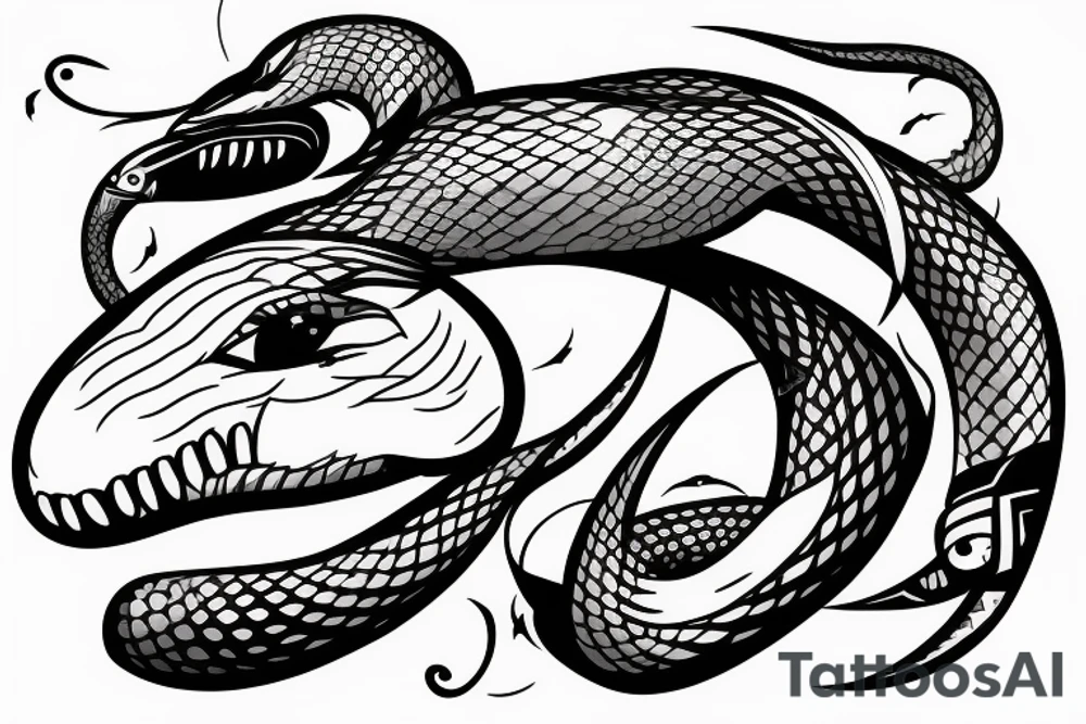 the profile view of a viper with two eyes eating its own tail tattoo idea