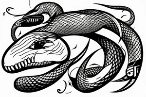 the profile view of a viper with two eyes eating its own tail tattoo idea