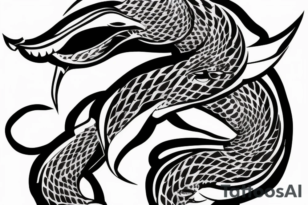 the profile view of a viper with two eyes eating its own tail tattoo idea